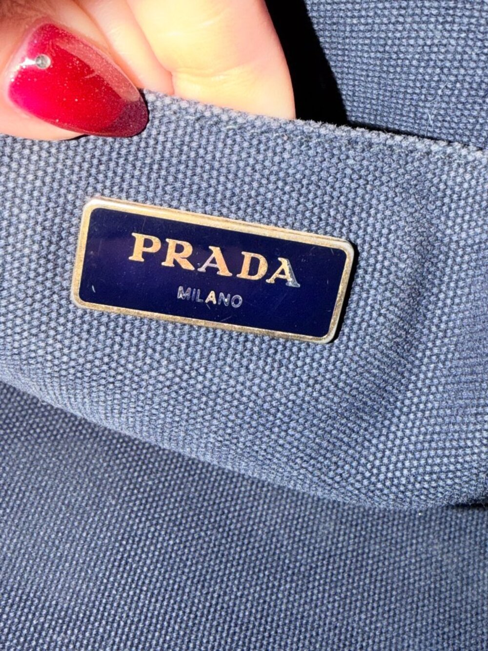 Prada Canapa Mini Tote Navy Blue đź’™ Canvas Logo Bag Authentic - Picture 6 of 6